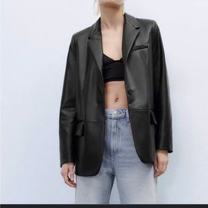 Zara Faux Leather Black Blazer